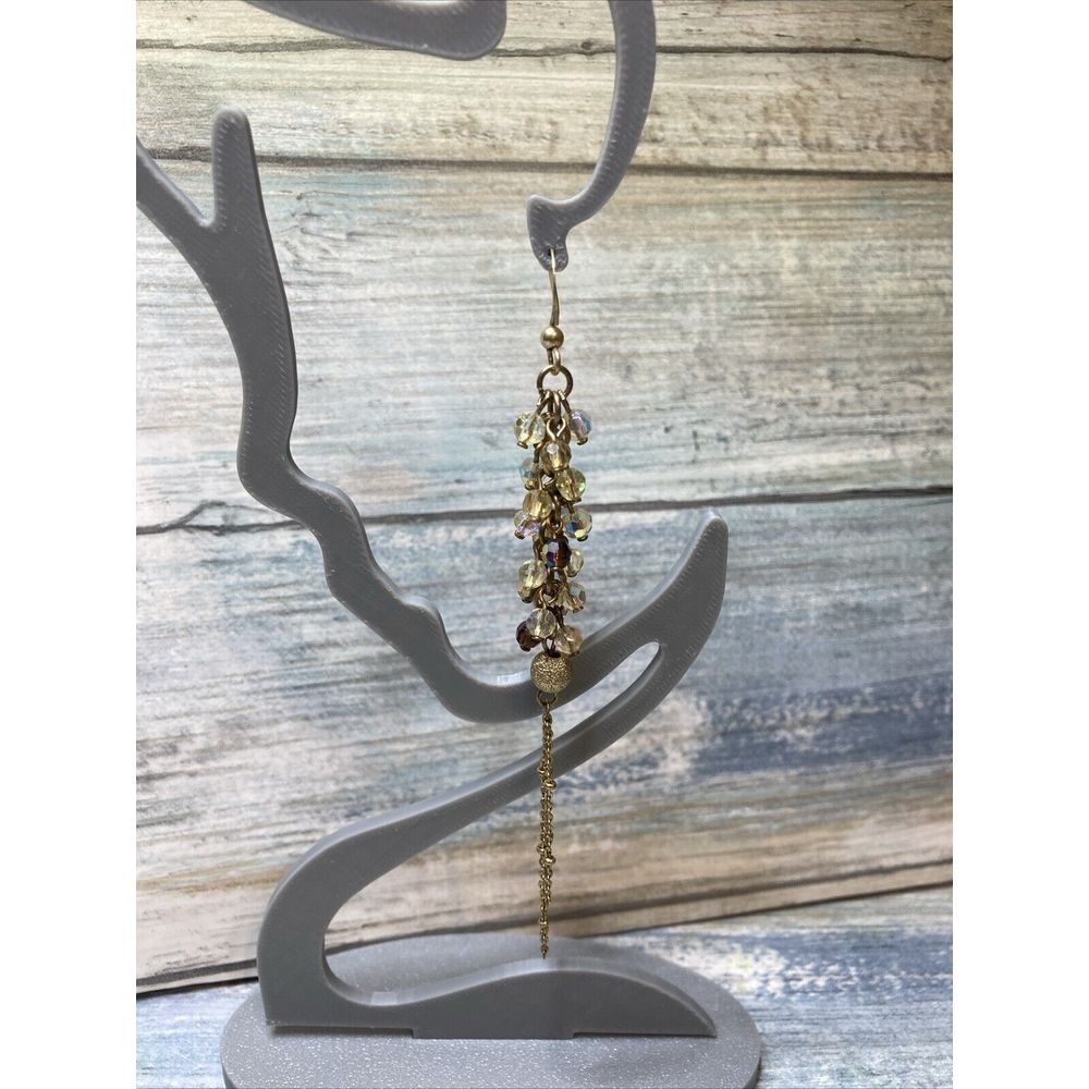 AB Beads Gold Tone‎ Chain Cluster EARRINGS Tassel Drop Dangle 4" Long NWOT